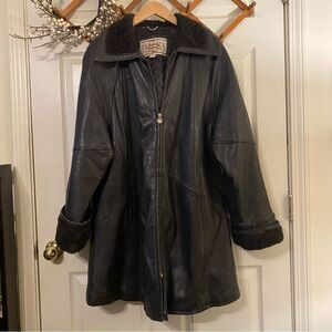 Women's Black mid length Leather Coat